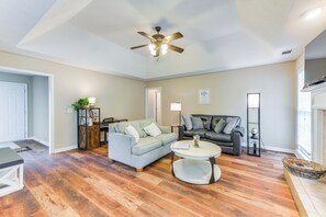 TV, fireplace, books - 6 Mi to Fort Benning: Quiet Home w/ Patio & Yard (Columbus)