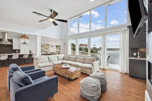 TV, fireplace - Refined Coastal Home with Pool, Spa, and Community Amenities (Destin)