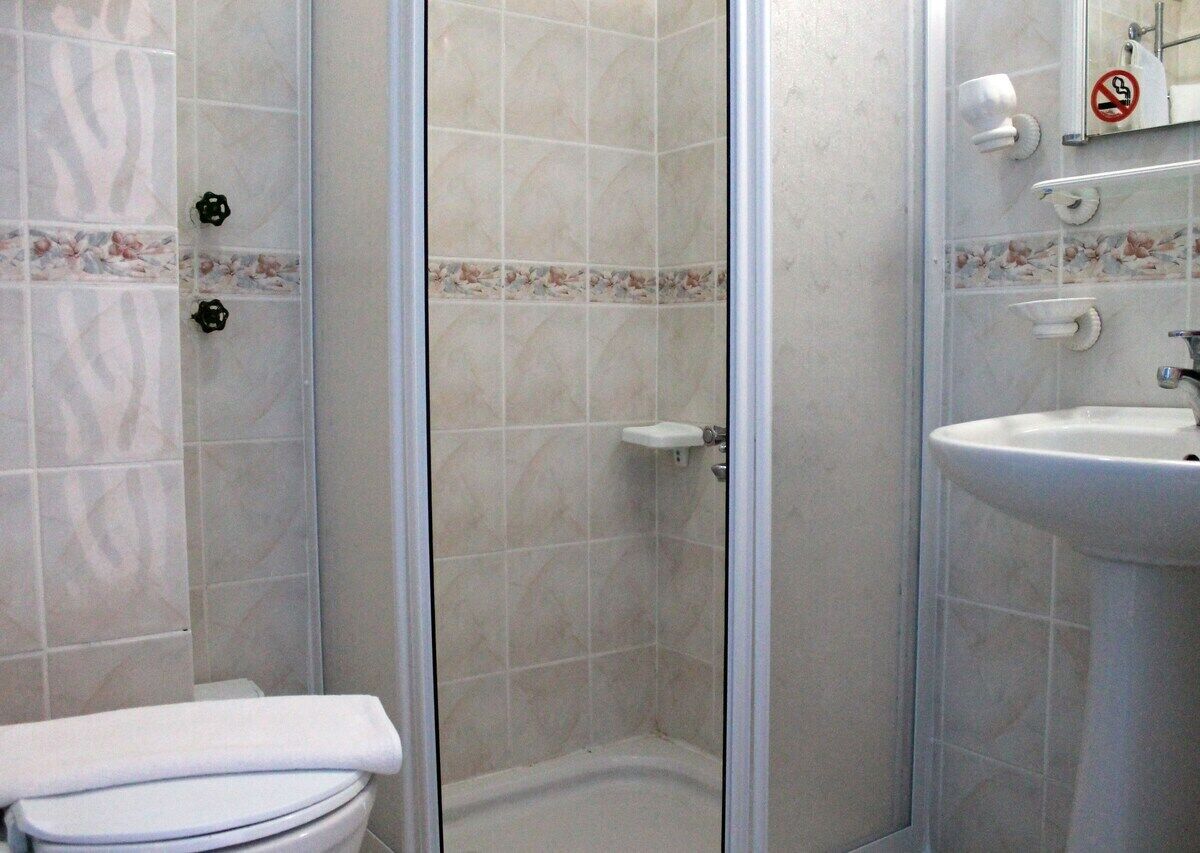 Shower, free toiletries, hair dryer, towels