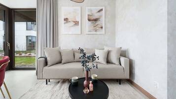 Suíte luxo, vista para a marina | Área de estar