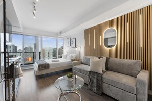 Classic Studio Suite, 1 Queen Bed with Sofa bed, Non Smoking | Living area