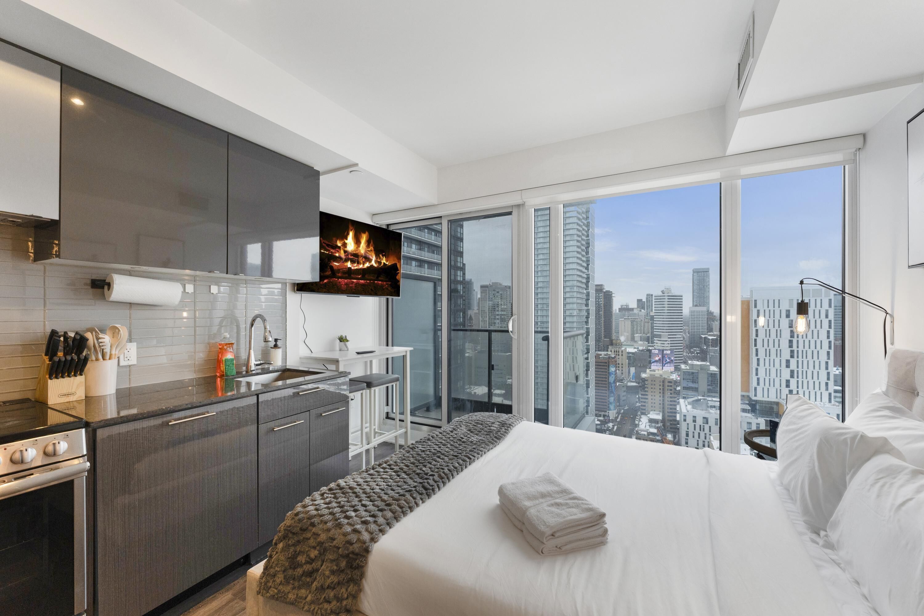 Classic Studio Suite, 1 Queen Bed with Sofa bed, Non Smoking | Living area | 65-inch TV with digital channels