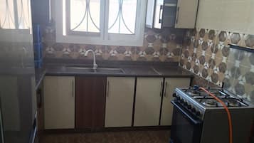 Fridge, oven, stovetop, electric kettle
