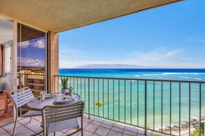 Outdoor dining - SUMMER SALE! Remodeled Oceanfront Condo with Molokai Views - Royal Kahana 1008 (Lahaina)