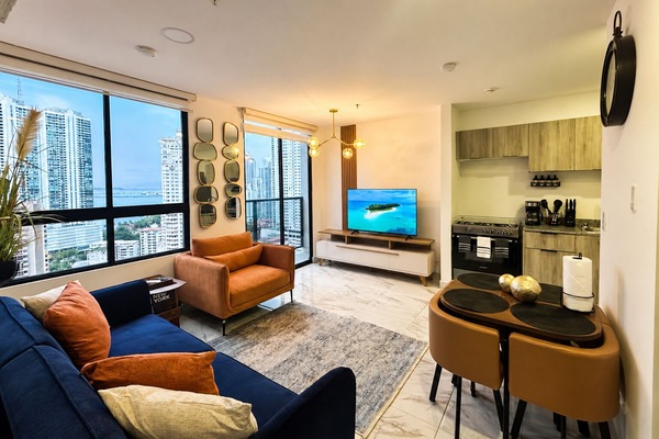 Design Apartment, Balcony, Partial Ocean View | Living area | 55-inch Smart TV with digital channels, Netflix, streaming services