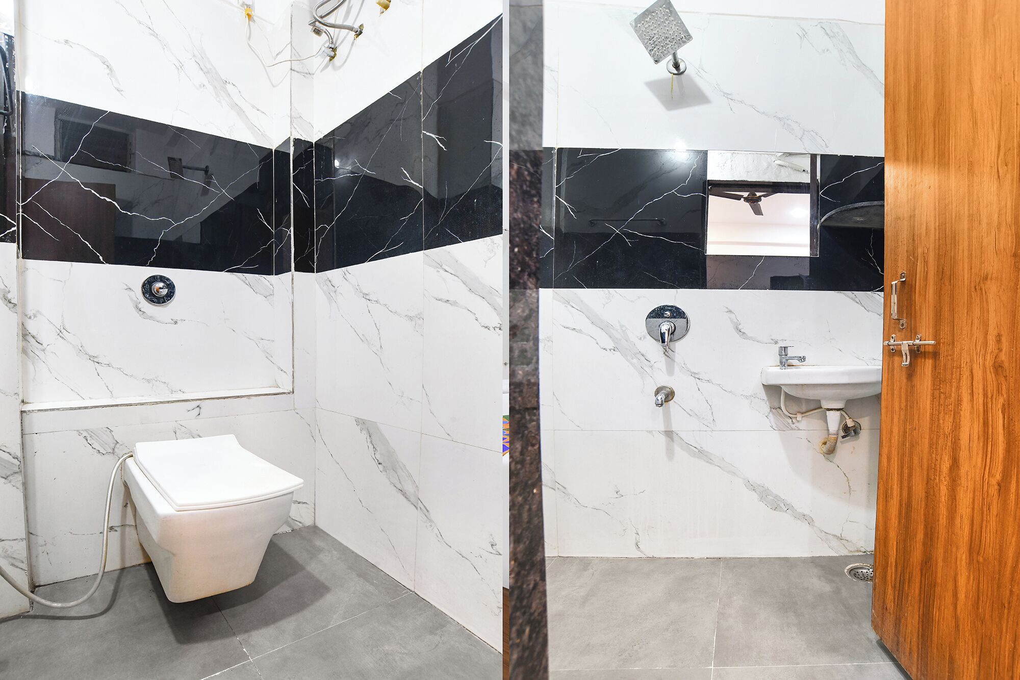 Shower, rainfall showerhead, free toiletries, towels