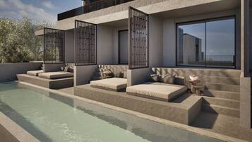 Outdoor pool, open 8:00 AM to 8:00 PM, pool umbrellas, pool loungers