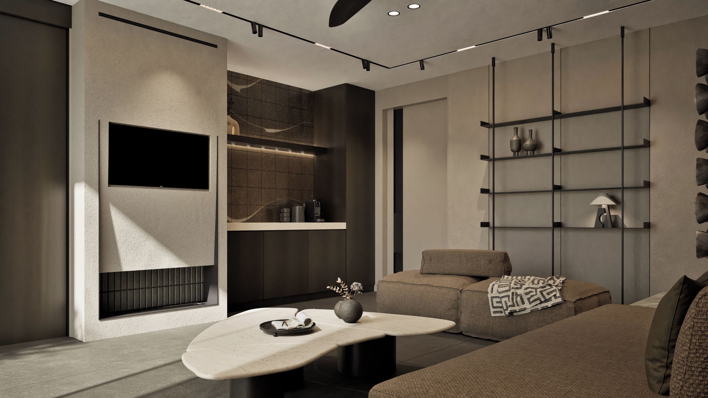 55-inch Smart TV with cable channels, fireplace