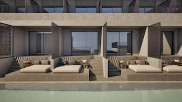 Outdoor pool, open 8:00 AM to 8:00 PM, pool umbrellas, sun loungers