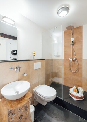 Shower, hair dryer, towels, soap - Listed 2-room apartment with historic Lindau ceiling (Lindau)