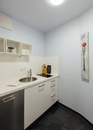 Private kitchen - Listed 2-room apartment with historic Lindau ceiling (Lindau)