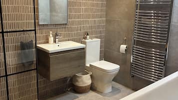 Hair dryer, towels, toilet paper