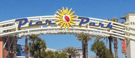 The entrance sign of Pier 70 at Panama City Beach, Florida.