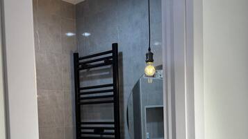 Shower, hair dryer, bidet, towels