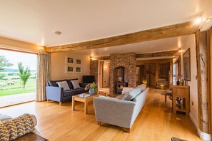 TV, fireplace - Little Hare Oast -  large home for smaller groups with amazing views (Rye)