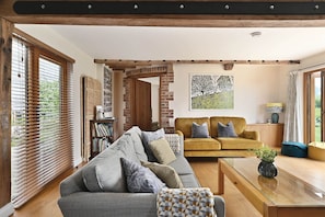 TV, fireplace - Little Hare Oast -  large home for smaller groups with amazing views (Rye)