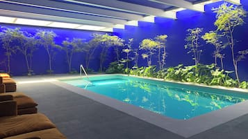 Alberca techada y alberca al aire libre