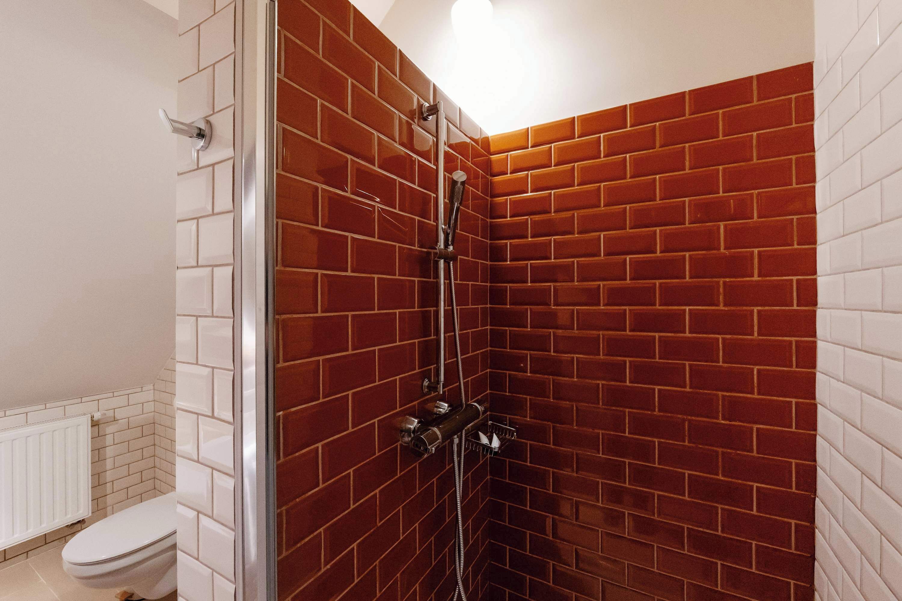 Shower, hair dryer, towels, shampoo
