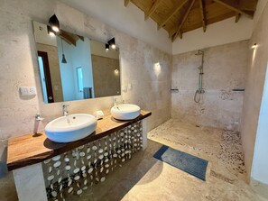 Shower, towels, soap, toilet paper - Beachfront Bungalow Studio with Private Pool • Steps to Kite Beach in Cabarete (Cabarete)