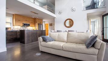 TV connectée, cheminée, livres