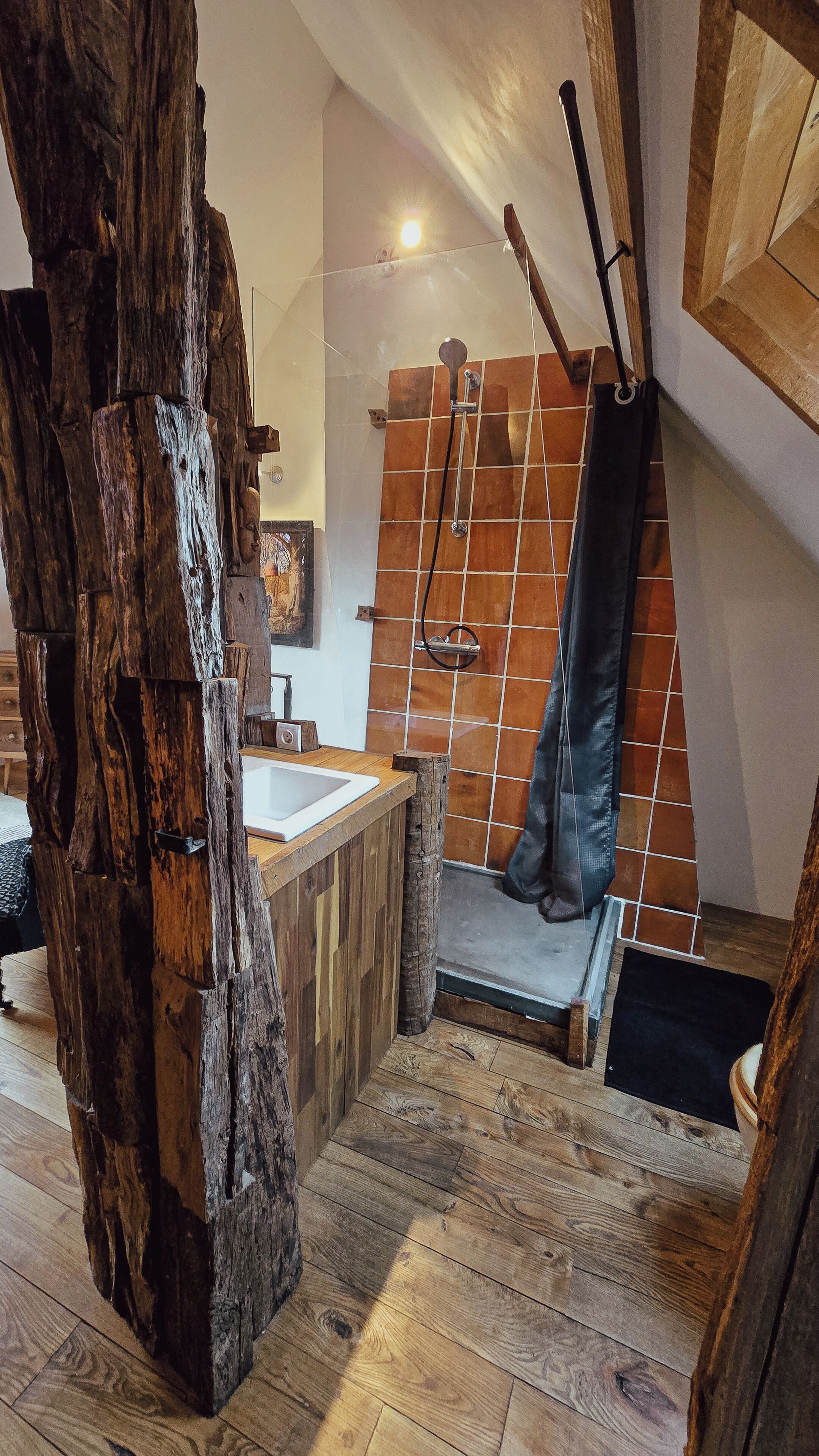 Een douche, een haardroger, handdoeken, zeep