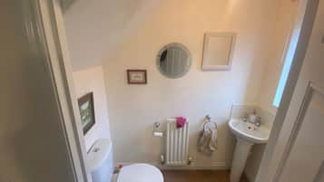 Ducha, secador de pelo, toallas y papel higiénico