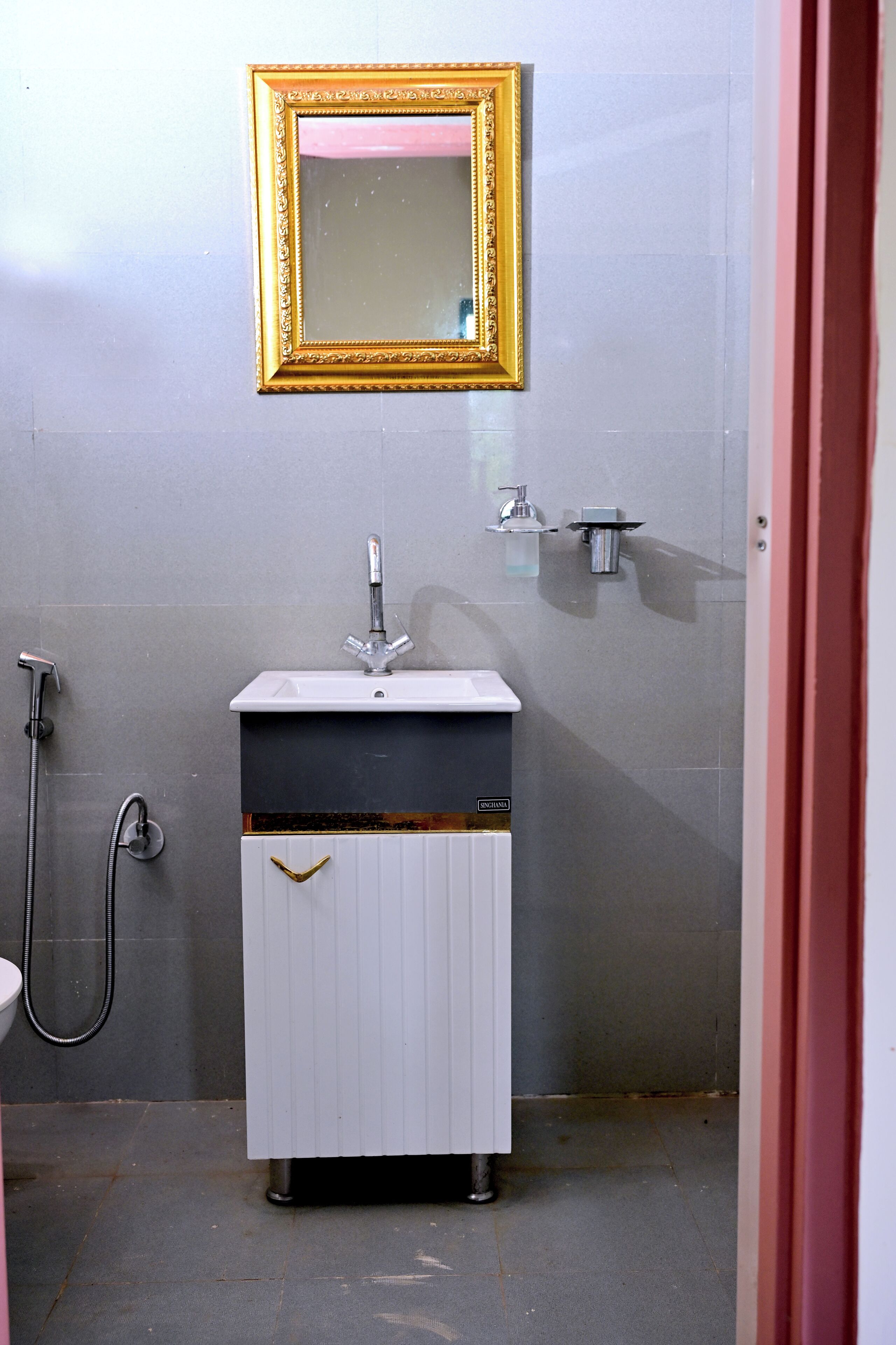 Hair dryer, bidet, towels, soap