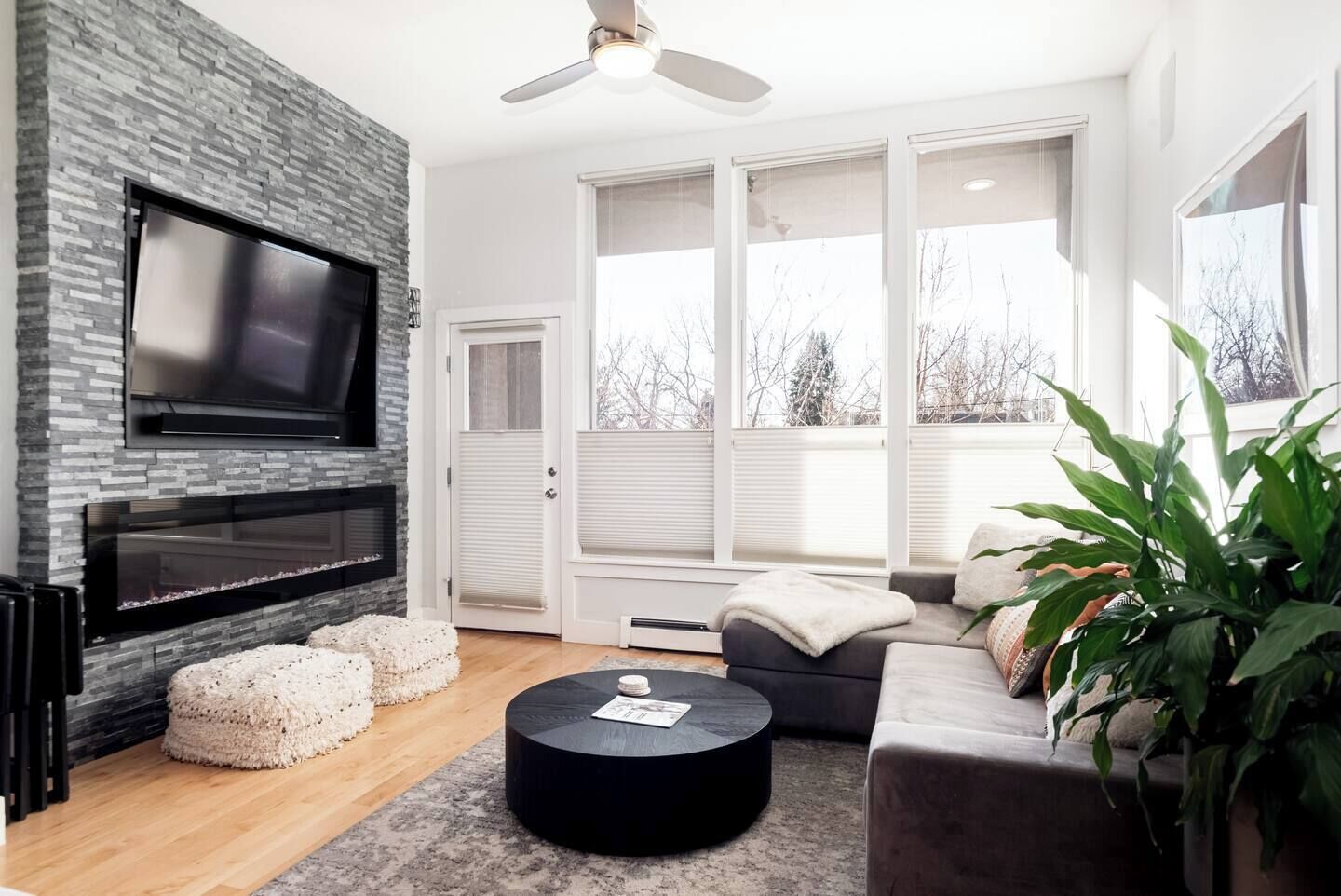 Smart TV, fireplace, offices, computer monitors