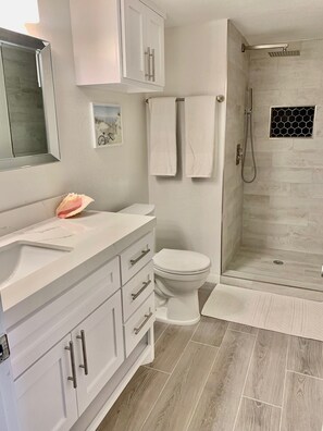 Shower, towels, soap, toilet paper - Ocean Front Condo - South Padre Island (South Padre Island)