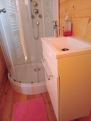 Ducha, secador de pelo, toallas, papel higiénico