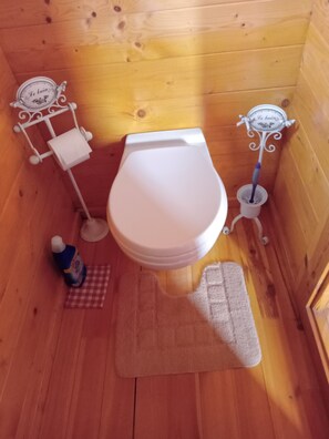 Regadera, secadora de cabello, toallas, papel de baño 