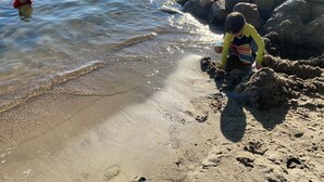 在海滩、沙滩毛巾