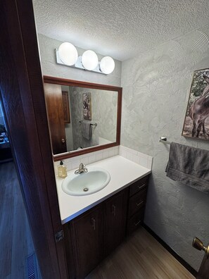 Hiustenkuivaaja, pyyhkeet, saippua, vessapaperi