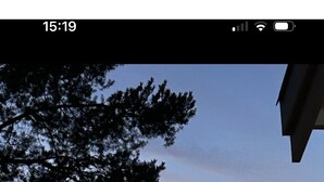 Panorama al tramonto su un lago calmo, con alberi e una struttura in legno.