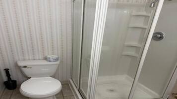 Shower, towels, soap, shampoo