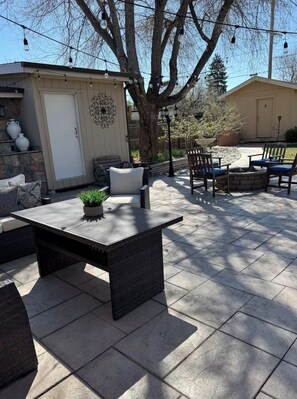 Terrace/patio - Family Retreat Near Airport & Hospitals Private Yard, Fire Pit & Playground. (Aurora)