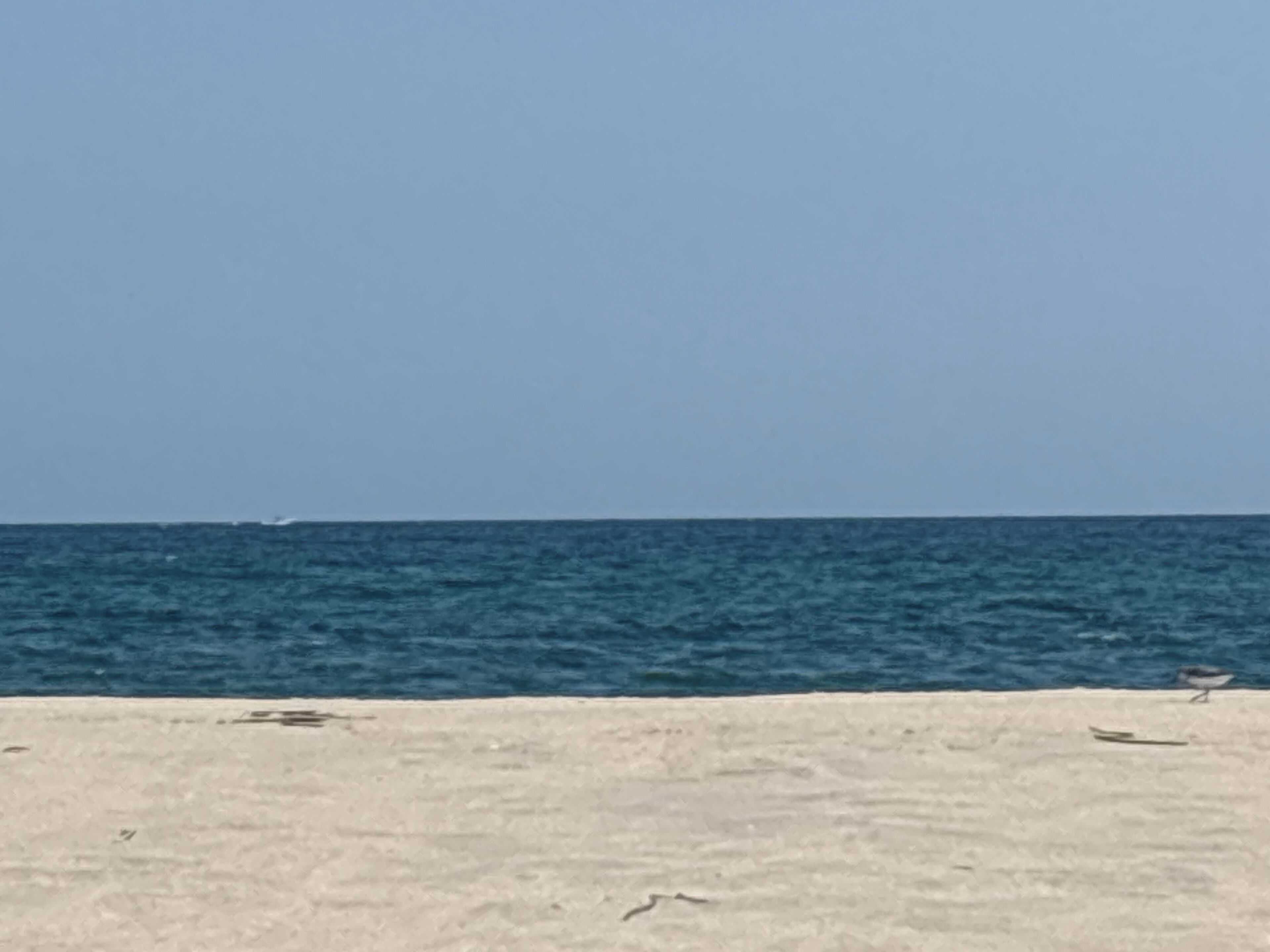 A beach with a clear view of the ocean and a sandy shore.