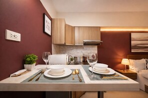 Fridge, microwave, stovetop, cookware/dishes/utensils - Crimson Wine Studio Fully Stocked Kitchen! (Cebu City)