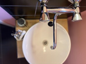 Shower, towels, soap, toilet paper