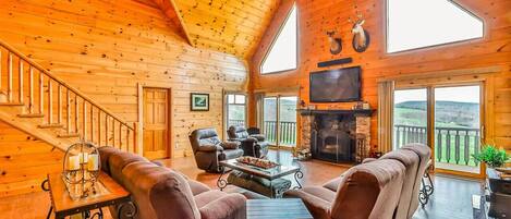 TV, fireplace, ping pong, books