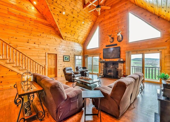 TV, fireplace, ping pong, books