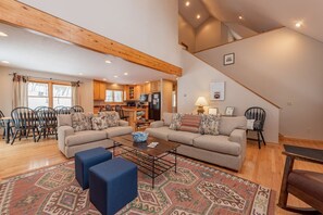 Smart TV, fireplace, DVD player, books