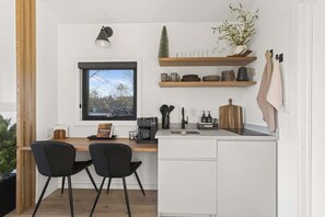 Fridge, microwave, stovetop, coffee/tea maker - Evergreen Cabin Ocean Front Acadia A Frame Studio (Tremont)