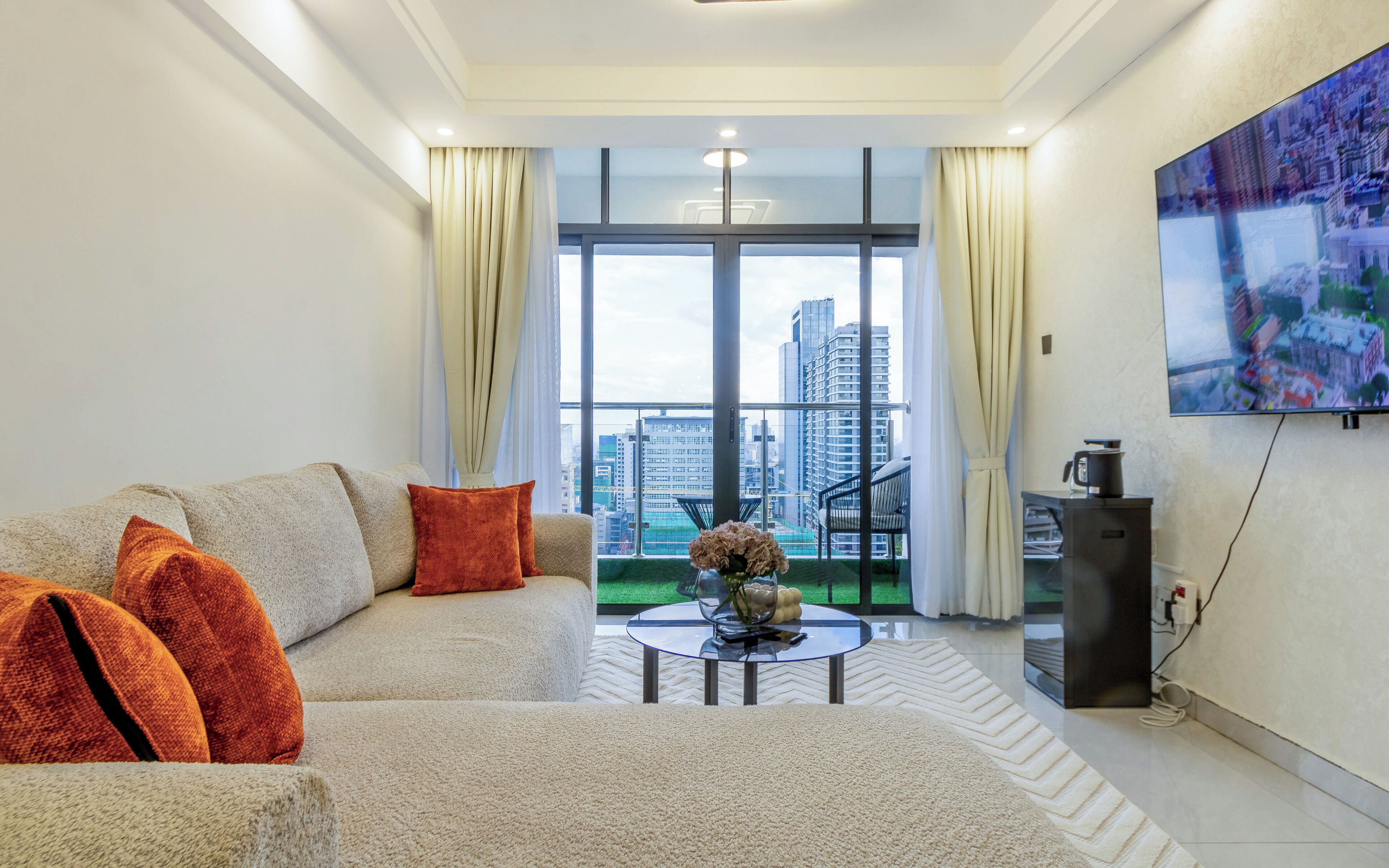 Appartement Deluxe, balcon, vue sur la ville | Aire de séjour