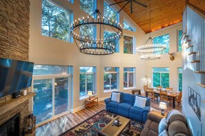 TV, fireplace, video games - Upscale Mountain Retreat, Hot Tub & Game Room! (Helen)