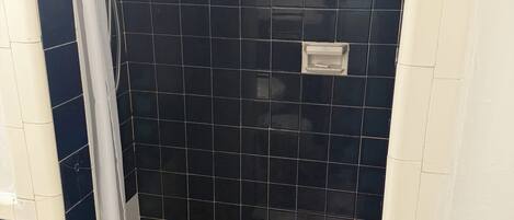 Douche, séchoir à cheveux, serviettes fournies, savon