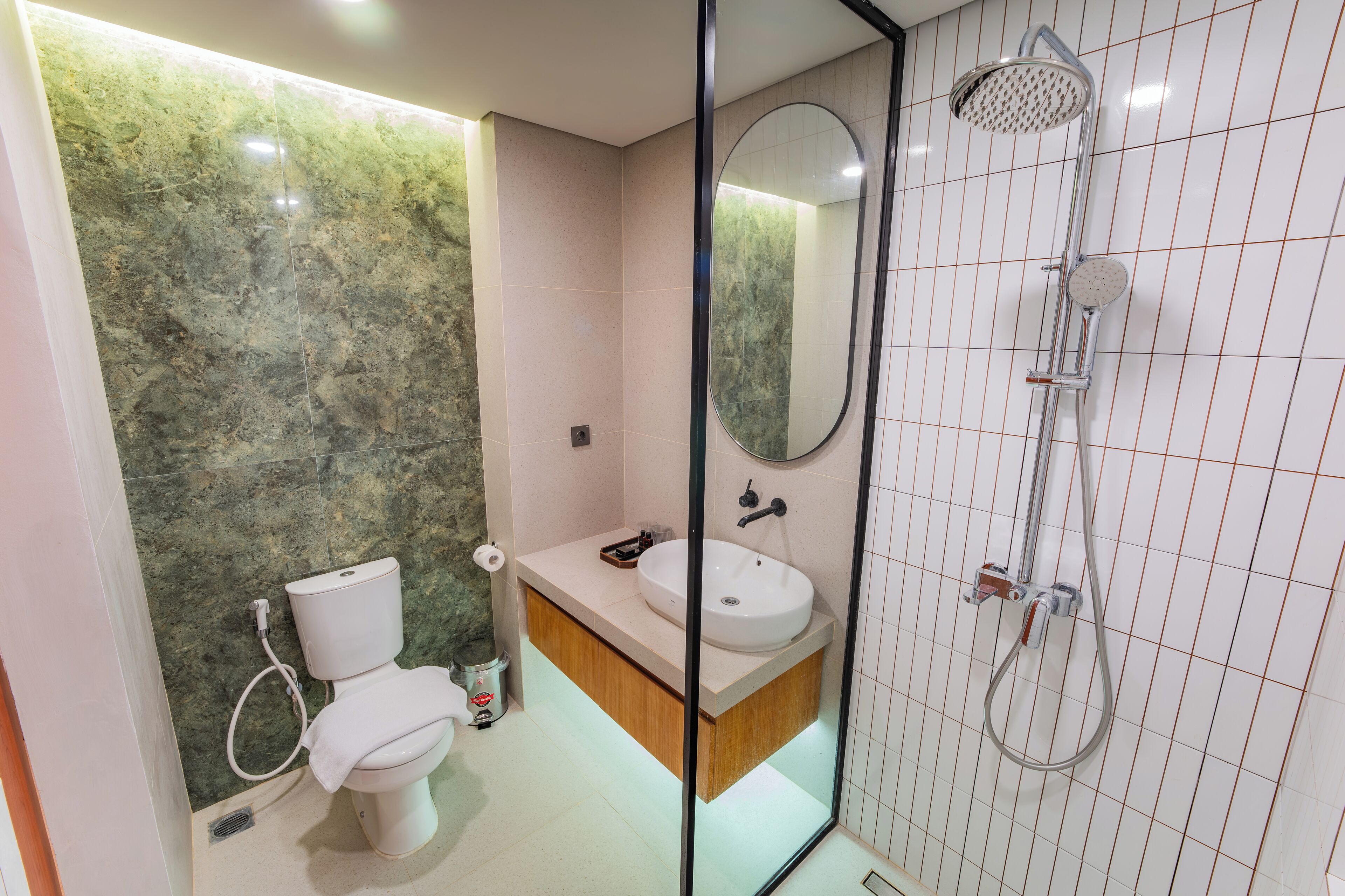 Ducha, toallas, jabón, shampoo