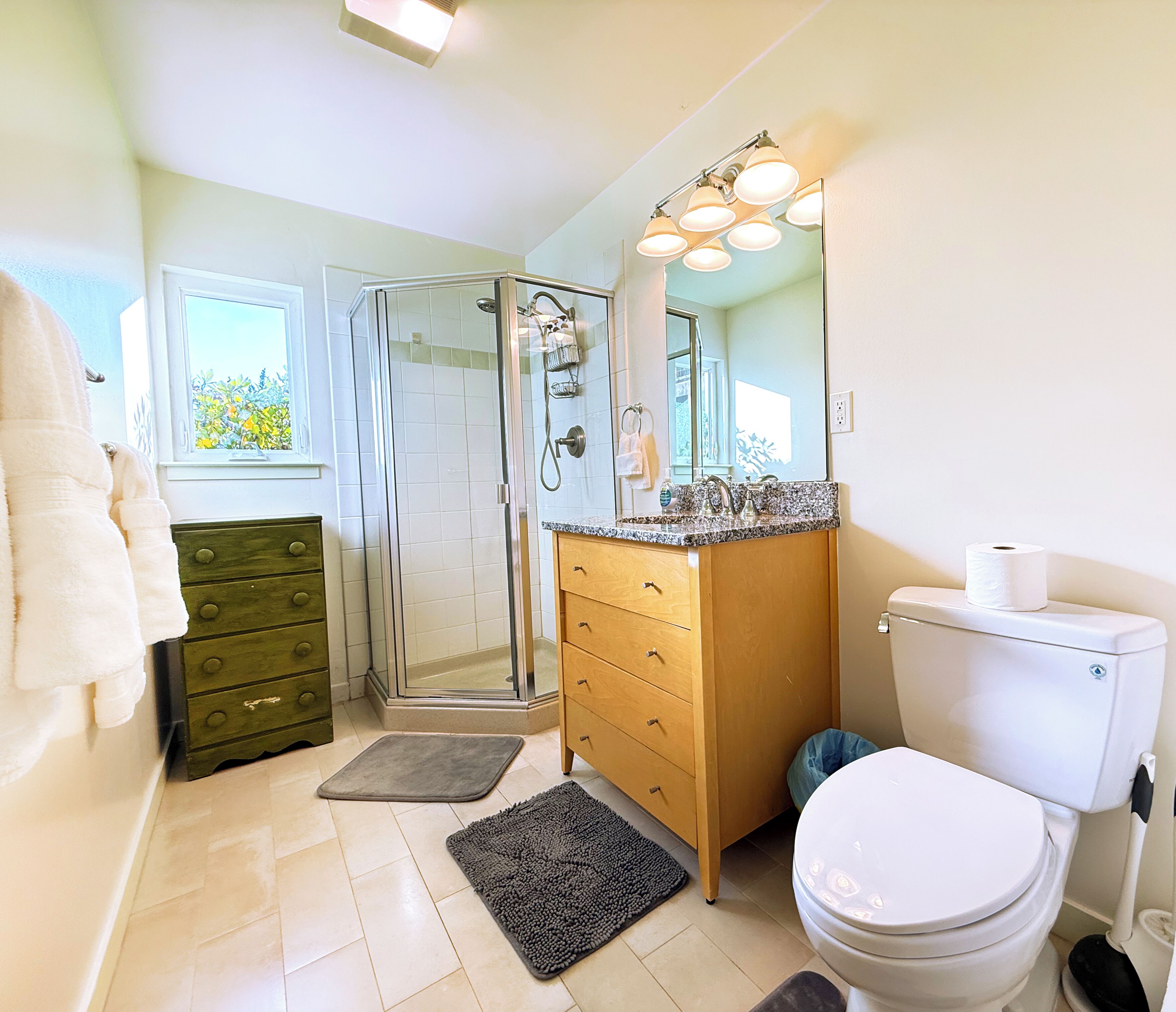 淋浴设施、吹风机、毛巾、肥皂