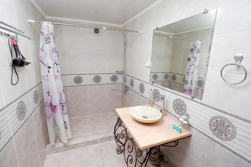 Een haardroger, handdoeken, toiletpapier