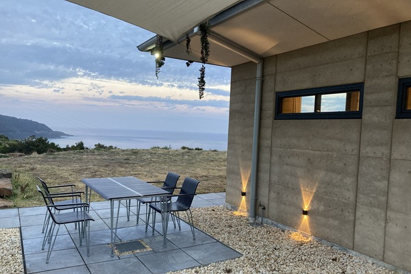 Outdoor dining and BBQ area.